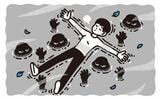 底なし沼で大の字になって浮かんでいる男性のイラスト