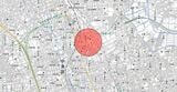 赤く示したあたりを今回歩いた。「国土地理院 電子国土Web」より筆者が作成