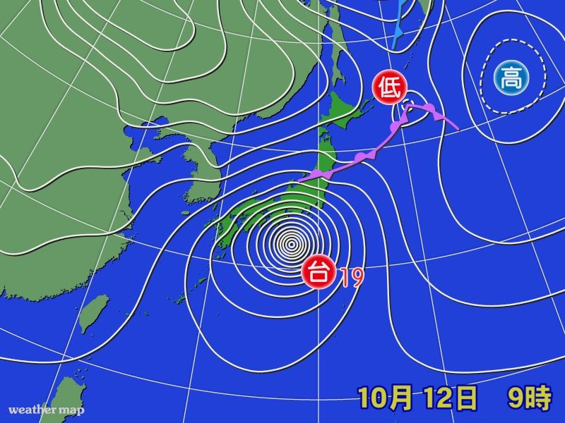 2019年10月12日の天気図（出典：weathermap）