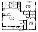 床面積76.18平米、2LDKの平屋。玄関ホールを中心にした間取りで廊下をなくして面積のロスを排除。その分LDKにゆとりをもたせた（SUUMOジャーナル編集部作成）