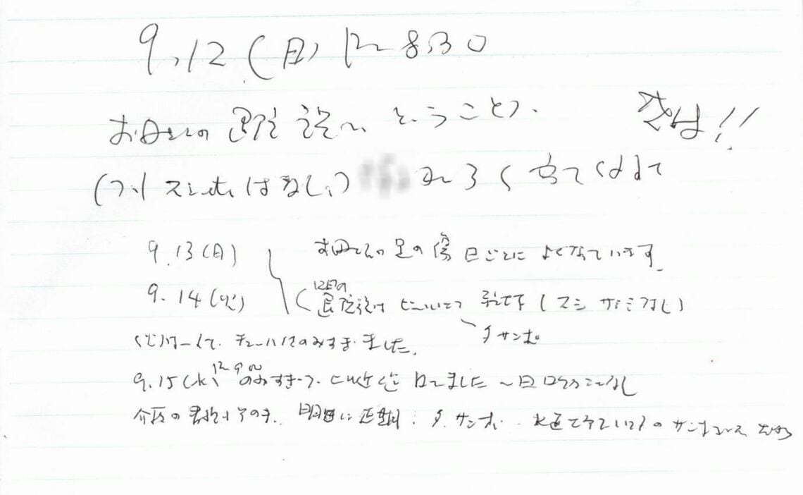 2021年9月、最後の日記（筆者撮影）