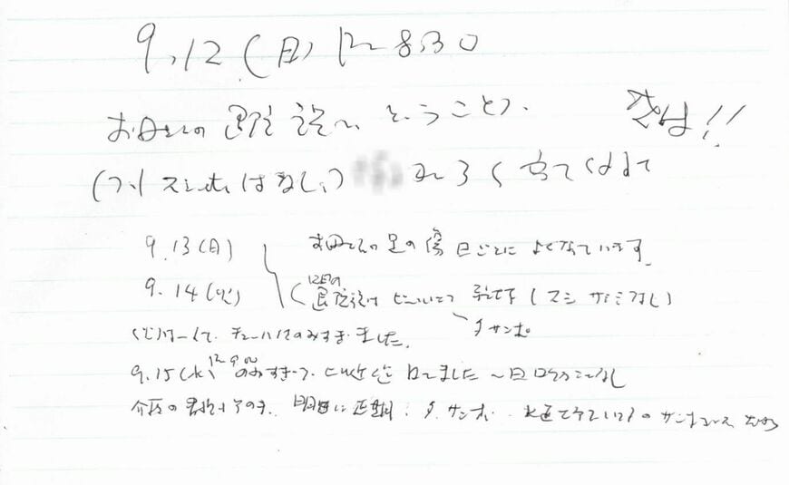 2021年9月、最後の日記（筆者撮影）
