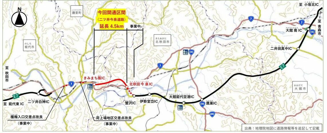 秋田自動車道の位置図（国土交通省 東北地方整備局資料より）