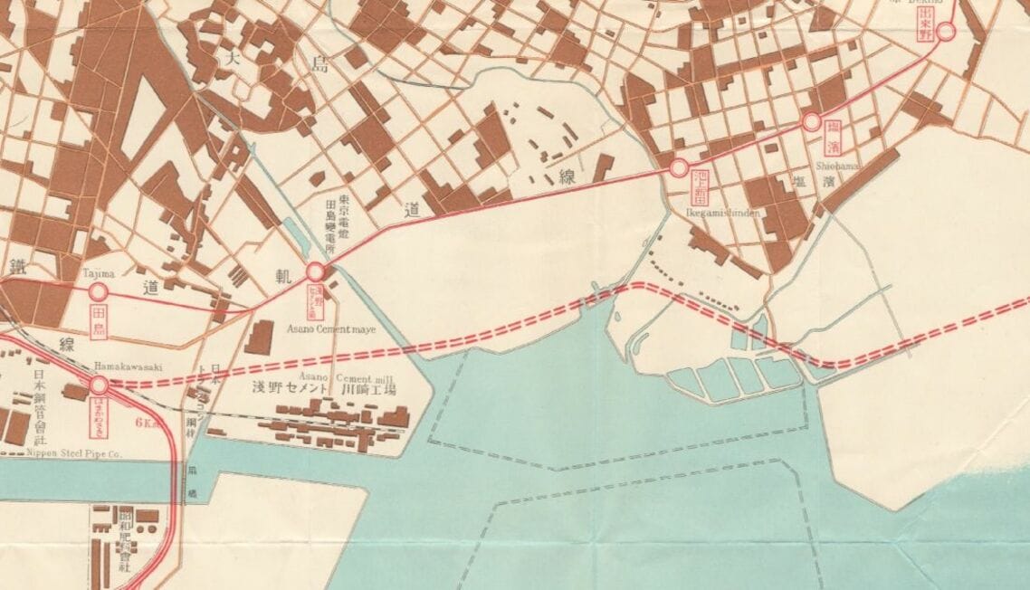 浜川崎（左）から大森方面への計画路線