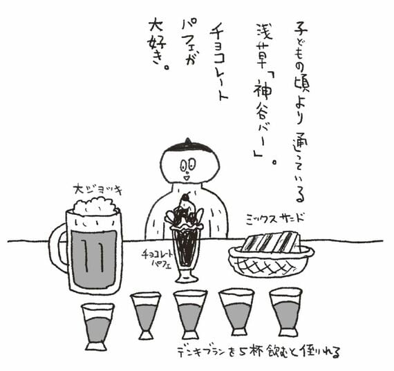 ビールやパフェを食べるイラスト