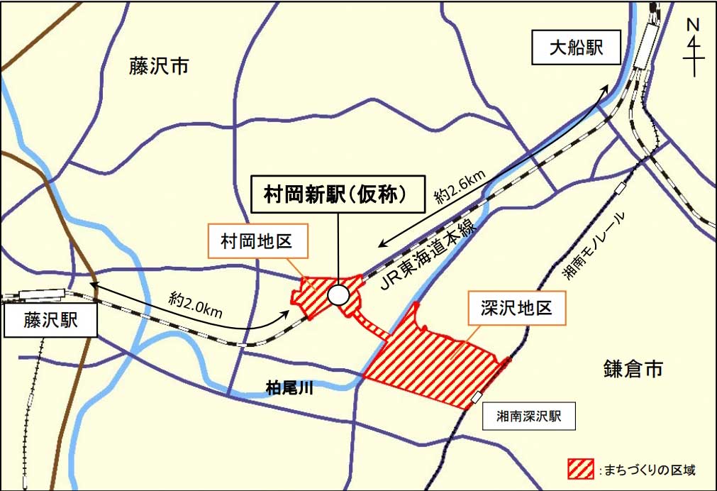 村岡新駅の位置図（画像：神奈川県提供）