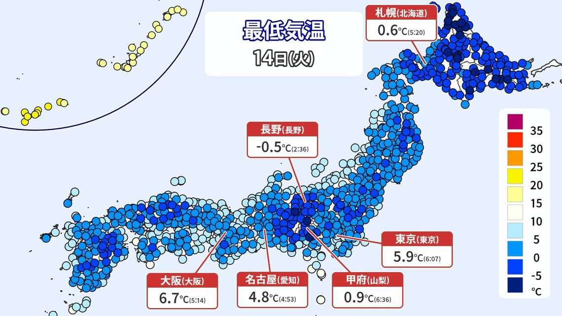 11月14日の最低気温（出典：weathermap）