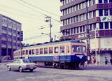 福井鉄道の名車、モハ200形が大名町ロータリーを行く＝1979年（撮影：南正時）