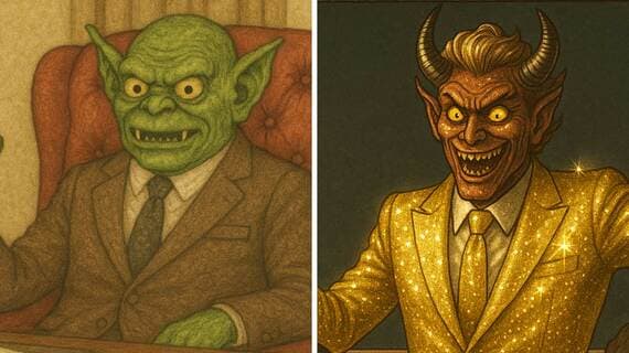 学校に出没する妖怪「先生君主」（左）と「煌煌（きらきら）」（右）