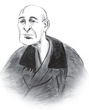 両目を失明しても書き続けた滝沢馬琴（イラスト：『おしまい図鑑 すごい人は最期にどう生きたか？』より引用）