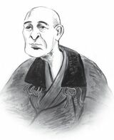 両目を失明しても書き続けた滝沢馬琴（イラスト：『おしまい図鑑 すごい人は最期にどう生きたか？』より引用）