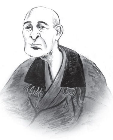両目を失明しても書き続けた滝沢馬琴（イラスト：『おしまい図鑑 すごい人は最期にどう生きたか？』より引用）