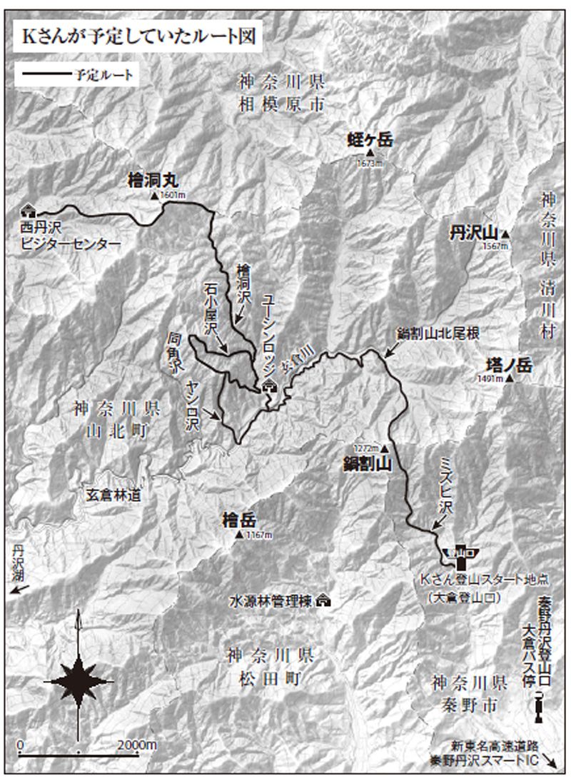 Kさんが予定していたルート図（地図作成：ジェイ・マップ）