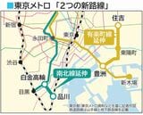 東京メトロの2つの新線、有楽町線延伸と南北線延伸の概略図（記者作成）