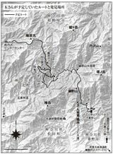Kさんが予定していたルートと発見場所（地図作成：ジェイ・マップ）