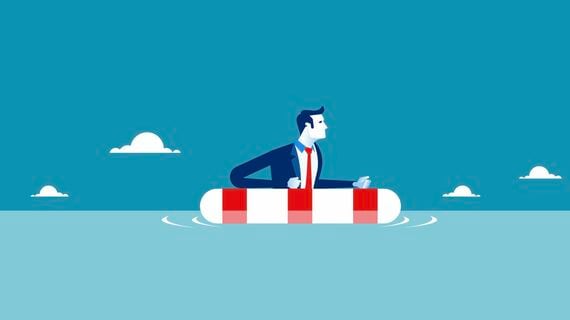 イラスト 浮き輪で浮かぶスーツの人物