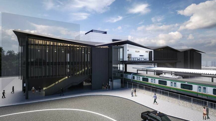 村岡新駅（仮称）南側の完成イメージ図。現時点でのイメージであり、実際とは異なる場合がある（画像：神奈川県提供）