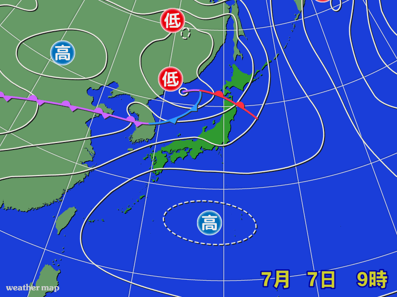 2024年7月7日の天気図（出典：weathermap）