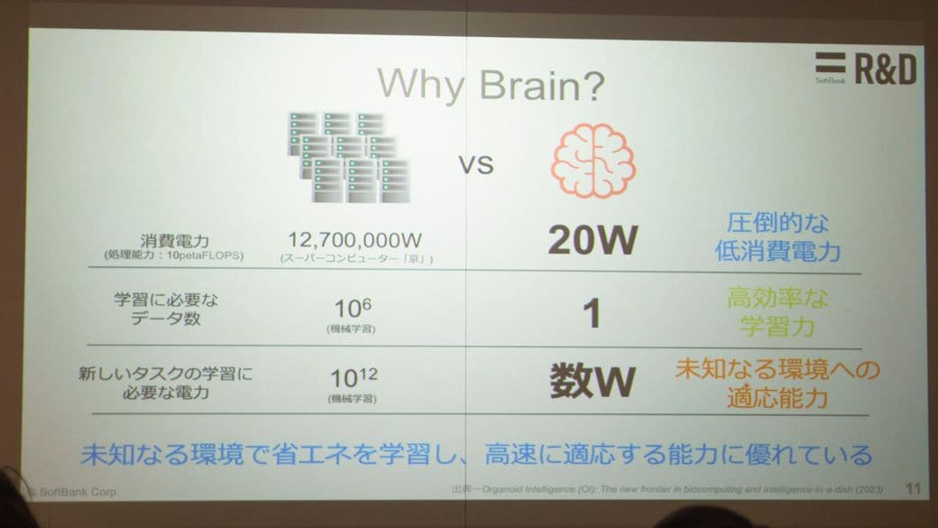 人間の脳はコンピューターと比較して圧倒的に省電力で、少ない情報から学習する能力を持つ（筆者撮影）