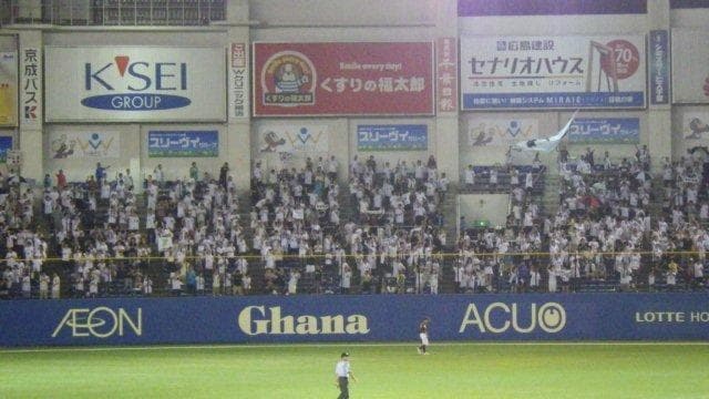 一塁側外野席のロッテファン