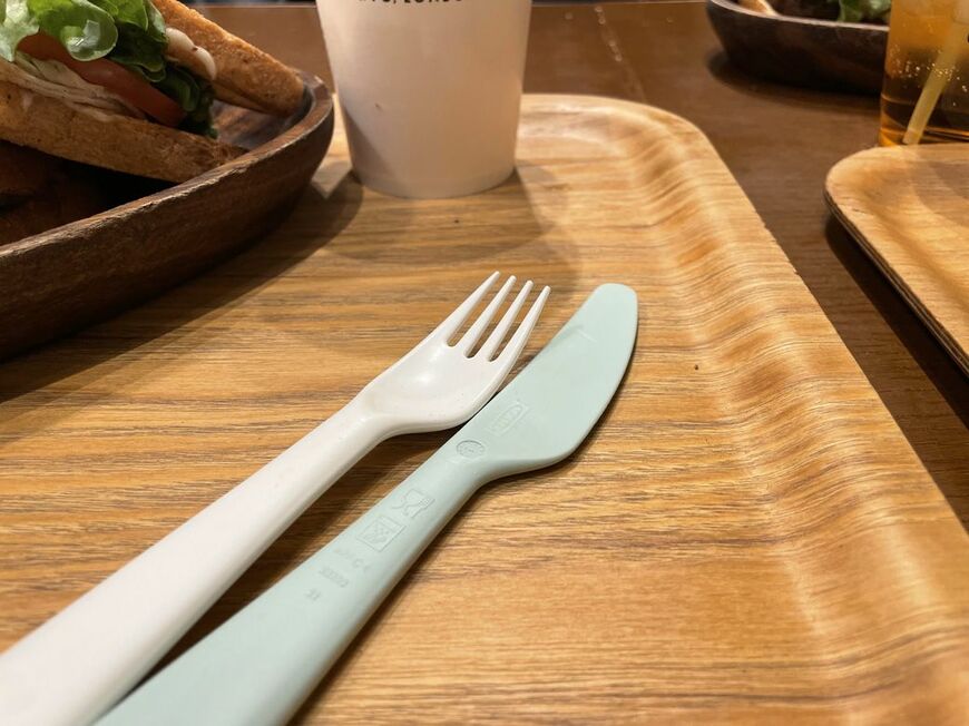プラ製の子ども用カトラリーがついていたが、店舗によっては木製使い捨てのものを使用しているところもあるようだ（写真：筆者撮影）