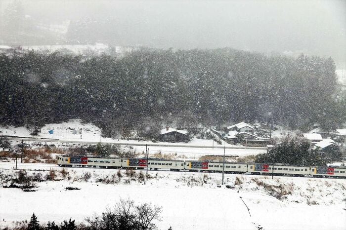 雪降る上越線を駆け抜ける