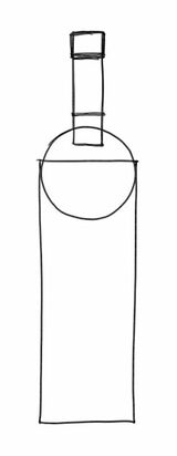 2個の長方形、1個の円に分解して描いたワインボトルの設計図。余分な線はあとで消す（出所：『誰でも30分で絵が描けるようになる本』）