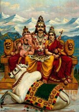 シヴァとパールヴァティー夫婦と子供のガネーシャ（Author：Raja Ravi Varma）