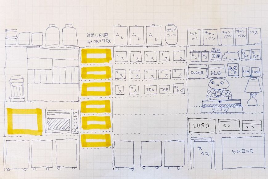 事前にレイアウトイラストを描き、どこに何を配置するか決めていたが、思ったようにはいかなかった……涙（筆者撮影）