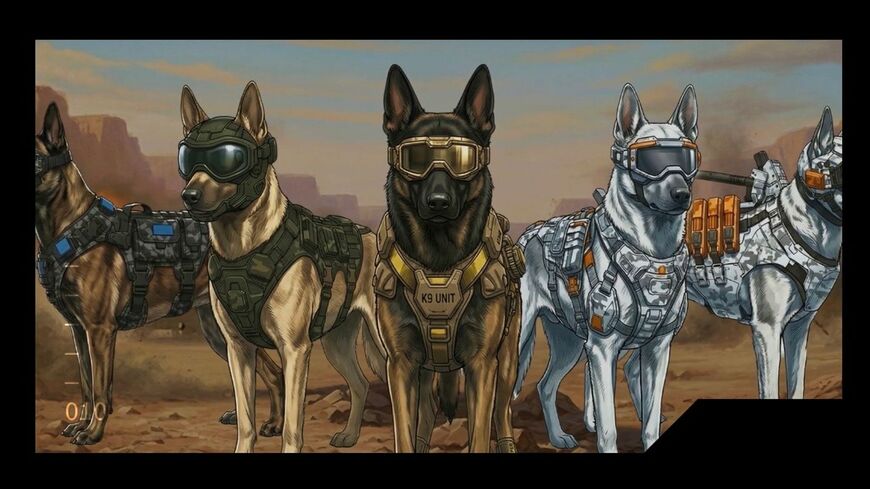 ウォーハウンドのトップページに掲載された、軍や警察、緊急対応の現場で働く犬のイラスト動画