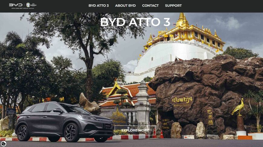 タイ政府のEV産業振興政策は、中国メーカーの進出ラッシュの呼び水になった（写真はBYDのタイ市場向けウェブサイトより）