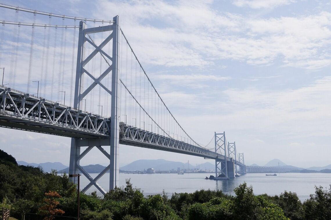 北備讃瀬戸大橋（手前）と南備讃瀬戸大橋（奥）（筆者撮影）