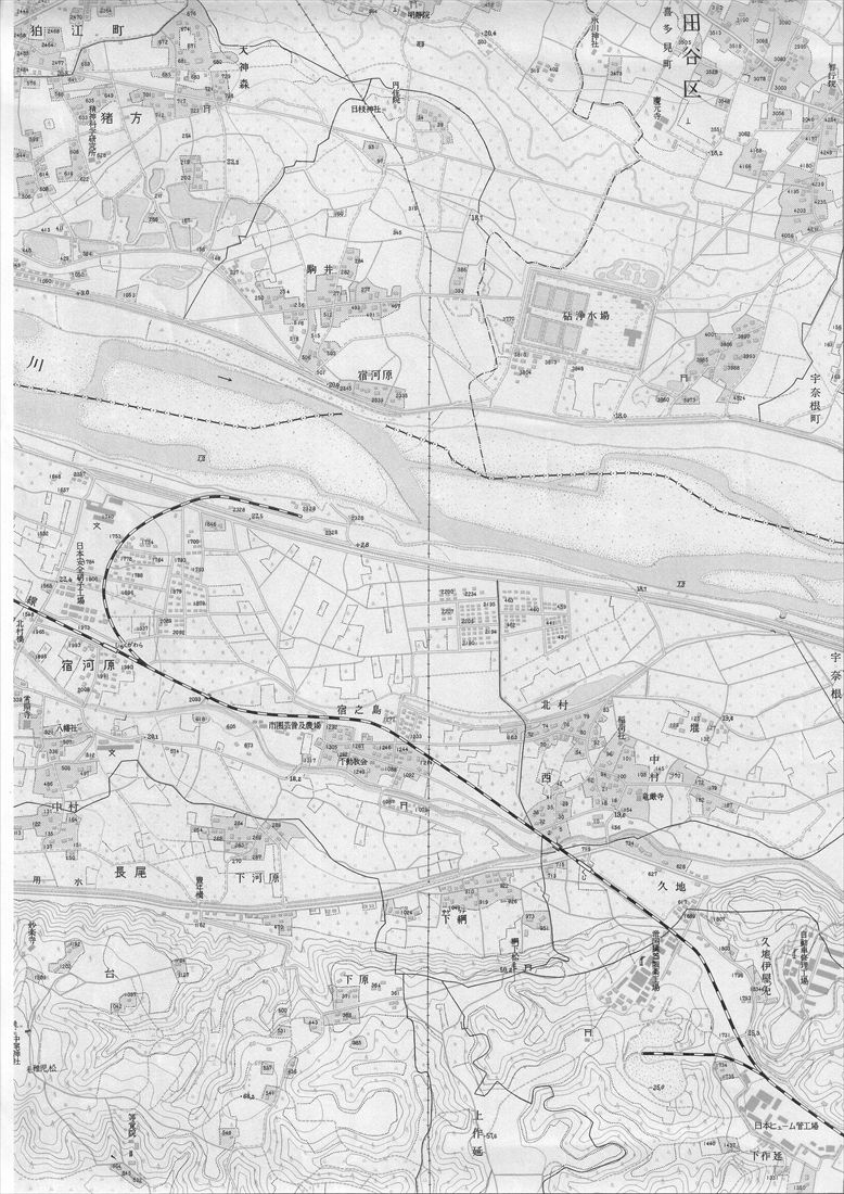 宿河原 砂利採取線が描かれた地形図