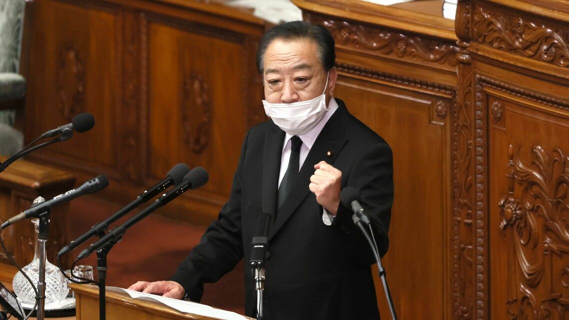 追悼演説をする野田佳彦元首相