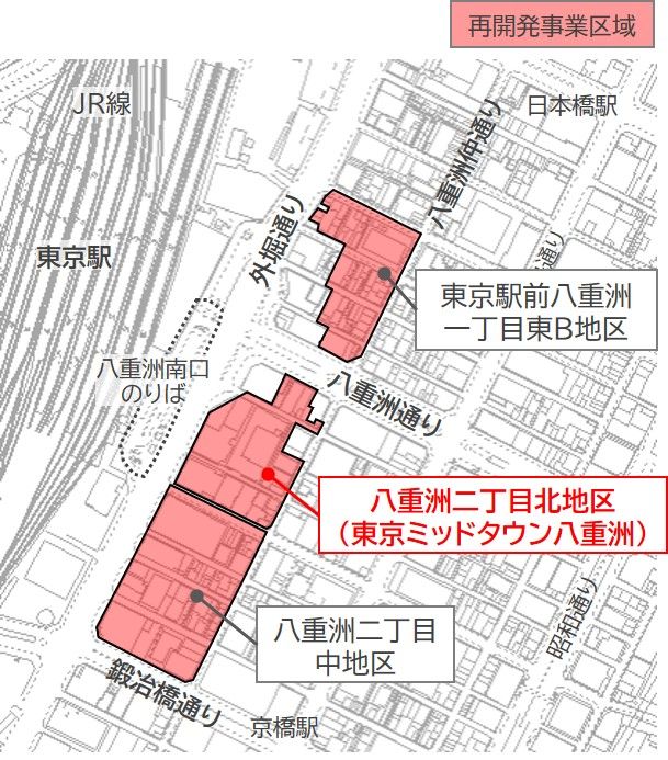 東京駅八重洲口の再開発とバスターミナルの位置関係（画像：UR都市機構）