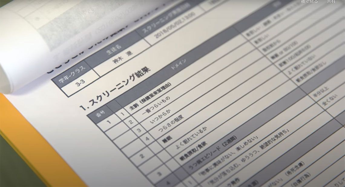 回答結果のまとめと最終評価（写真は架空の事例）は、校内での情報共有や医療機関受診の参考資料として利用が可能