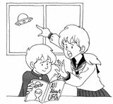 この絵の状況を自由に解釈して英語で説明せよという、2007年の東大英作文の問題（画像：2007年度入試第2問のB）