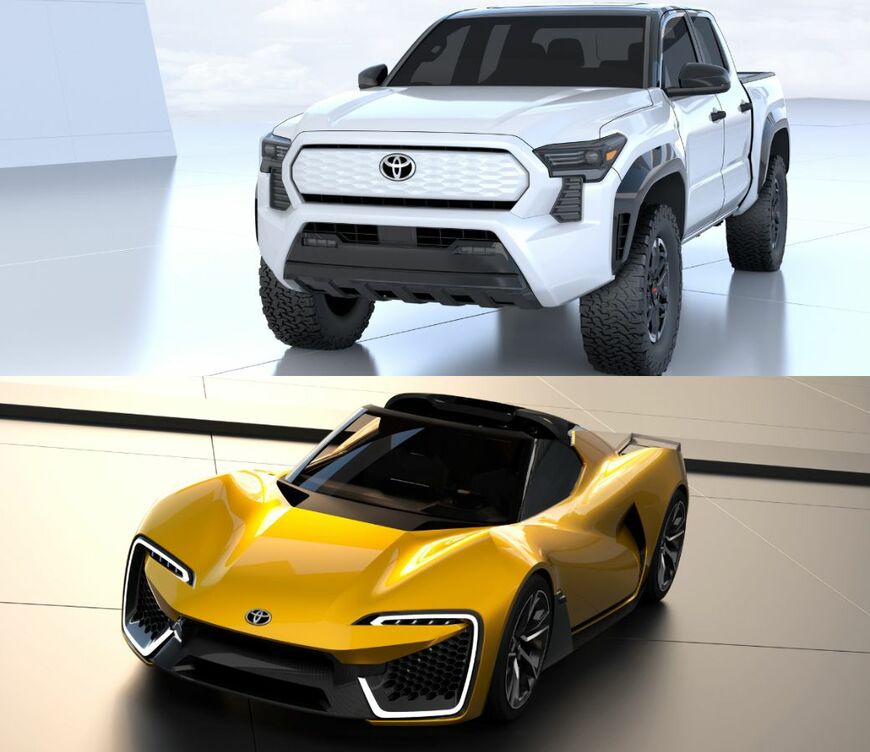 「ピックアップEV」（上）と「スポーツEV」（写真：トヨタグローバルニュースルーム）