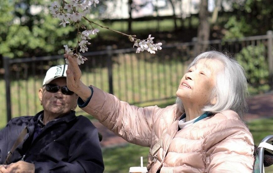 満開の桜に心ときめかせる香山さん。その姿を旦那さんが優しい眼差しで見つめる（写真：かなえるナース提供）