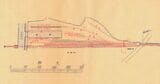 1956年時点の小名木川貨物駅の改良計画図。駅の南側（右）に旅客ホームらしき構造物や駅前広場が描かれている（出典：国鉄東京工事局『東京附近改良計画』）