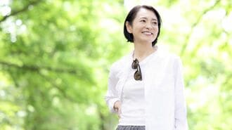 公園で散歩するミドル女性