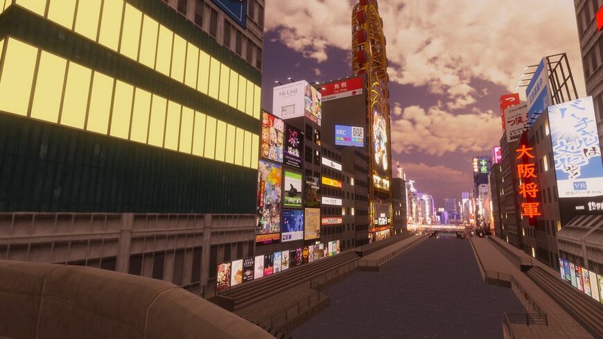 CGとは思えないほどリアル。しかしよくよく見ると看板デザインが異なる「バーチャル道頓堀 有志版」（筆者撮影）