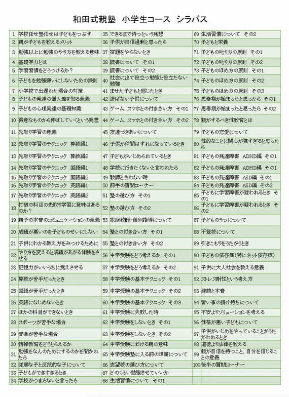 和田式親塾 小学生コースのシラバス