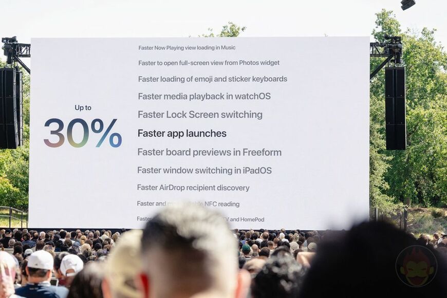 アプリ起動は最大30％、AirDropの転送速度は最大80％も向上したという（写真：筆者撮影）