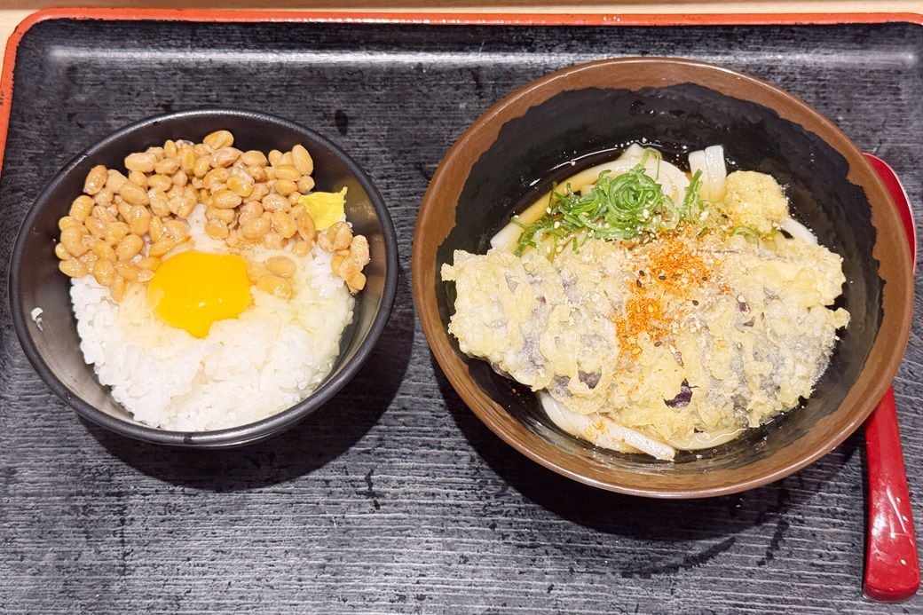 冷うどん、納豆ご飯