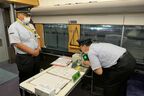 仮設本区で乗務員のアルコール検査