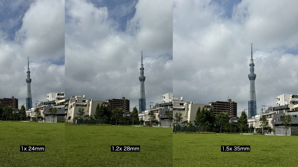 iPhone 15 Proでは、標準のカメラモードの焦点距離を3種類から選べる（筆者撮影）