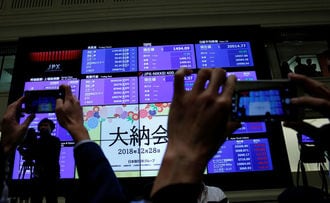 日経平均反落､大納会は辛うじて2万円台維持