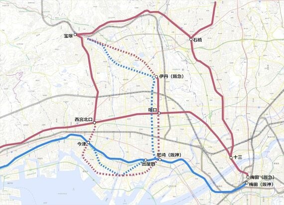 尼宝電鉄 ルート変更図