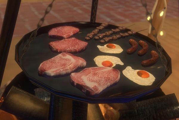 仮想グランピングBBQを楽しめる3D CGモデルなど、ラインナップは豊富。見ているだけで現実で楽しんでいるかのような雰囲気になり、デジタル上のアイテムでも購買欲を強くそそられる（筆者撮影）